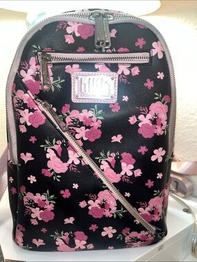 Loungefly Black and Pink Floral Backpack